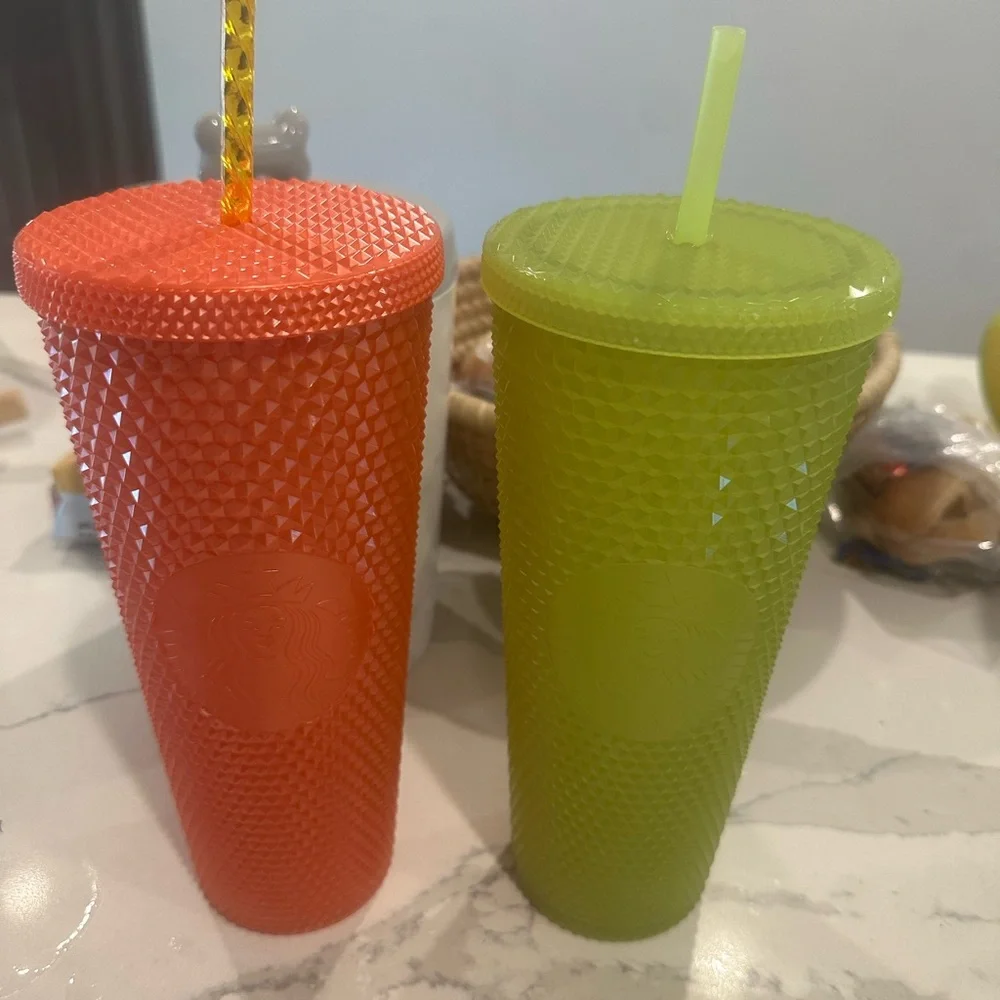 Starbucks Studded Tumblers in Coral Orange & Lime Green